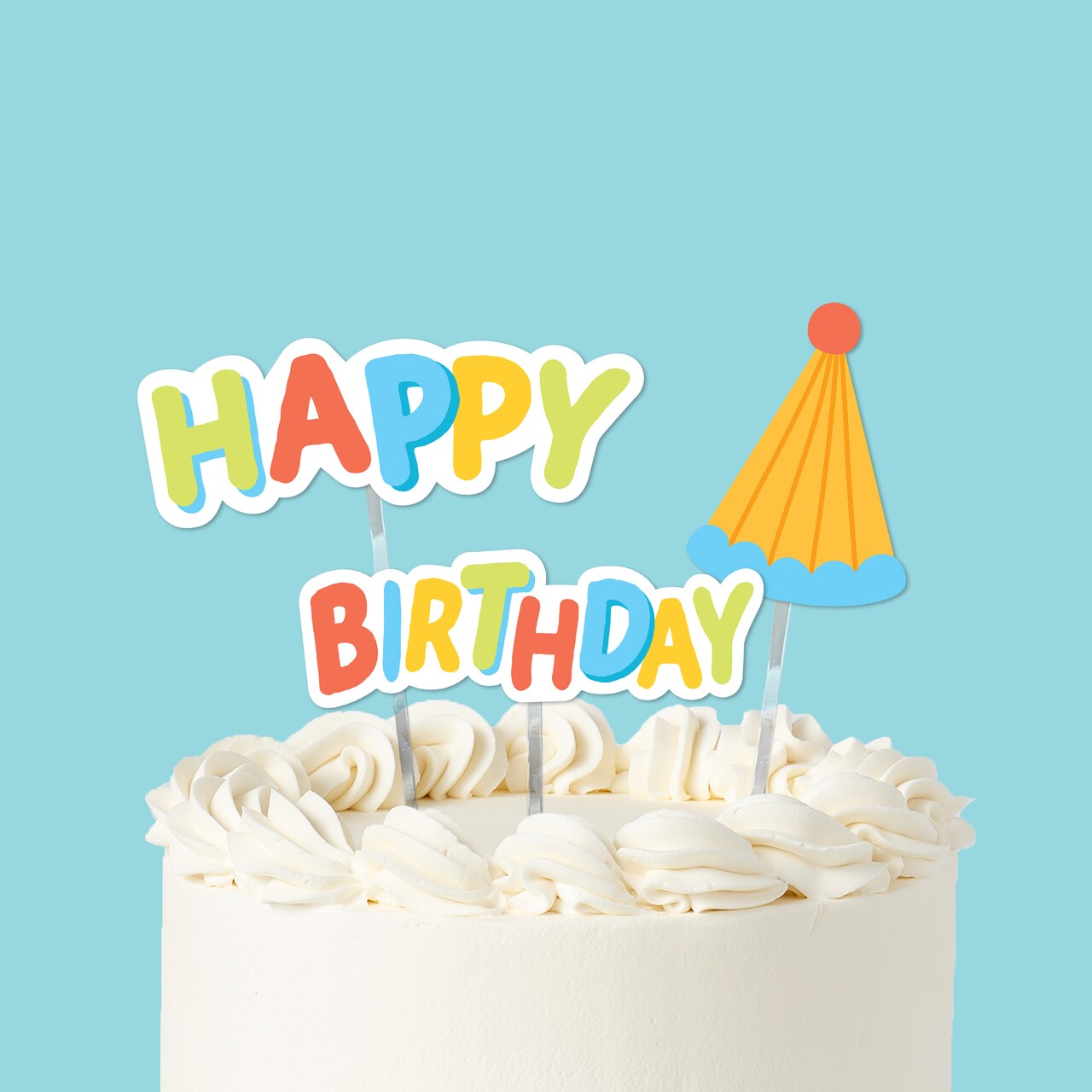 Big Dot of Happiness Party Time Colorful Happy Birthday Cake Topper Set, Fun Birthday Party Decorations for Kids, Teens, or Any Age